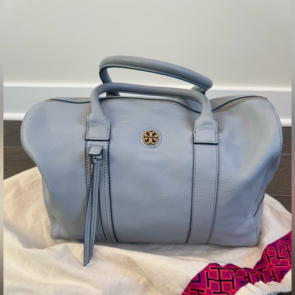 Tory Burch Blue Cloud Leather Boston Crossbody Bag